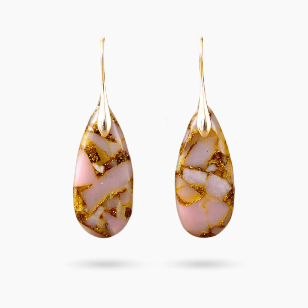 Pendientes en forma de lágrima de jaspe melocotón dorado