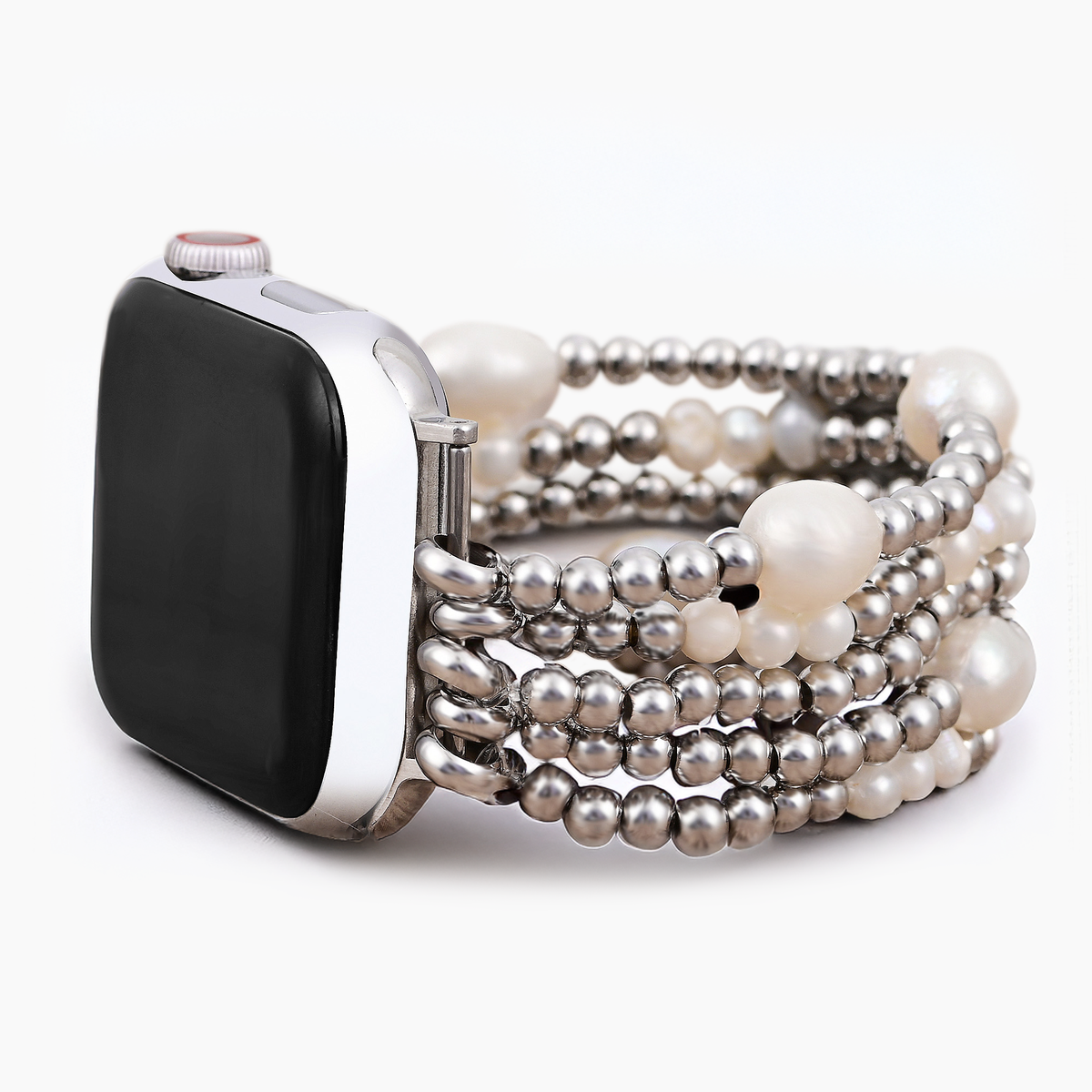 Correa elástica de perla y plata para Apple Watch