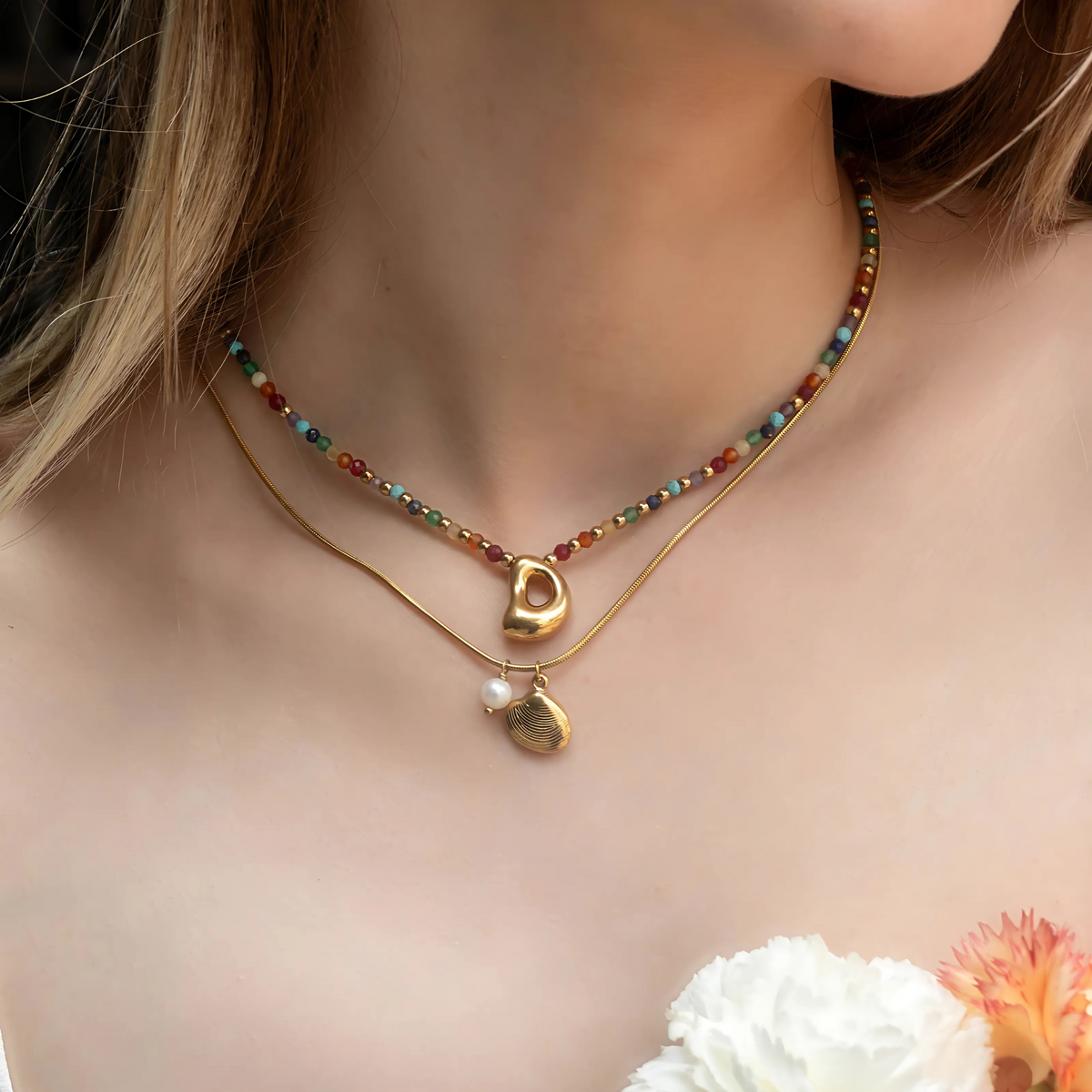 Collar de Perlas de Concha Dorada