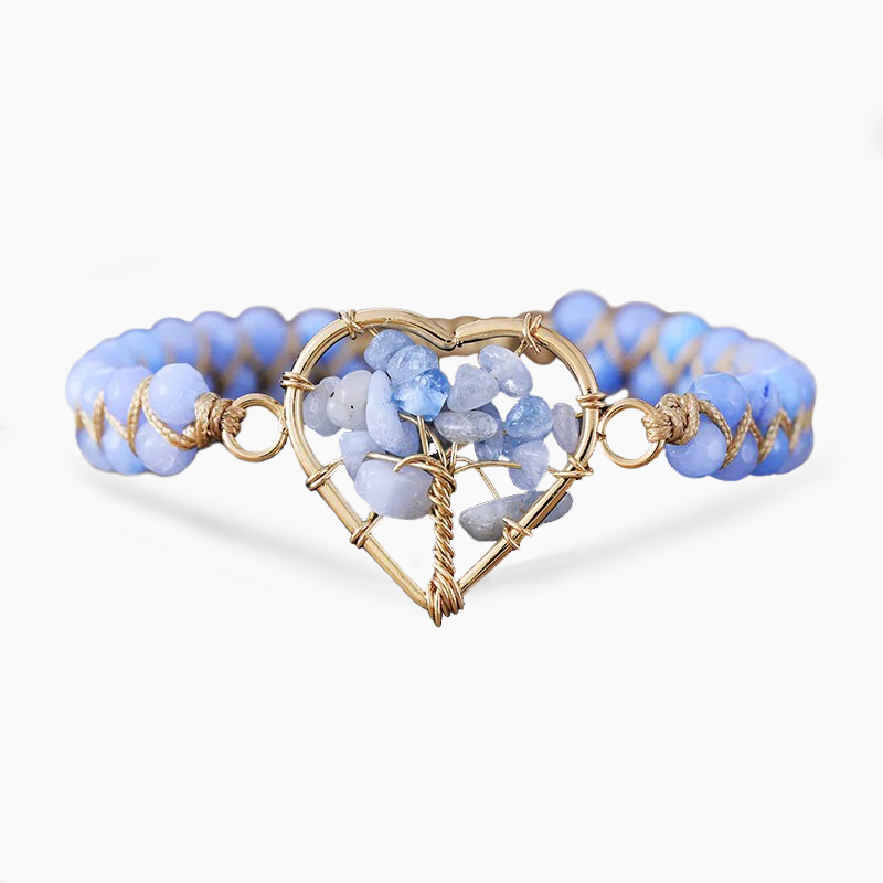 Pulsera Árbol de la Vida Corazón Aguamarina