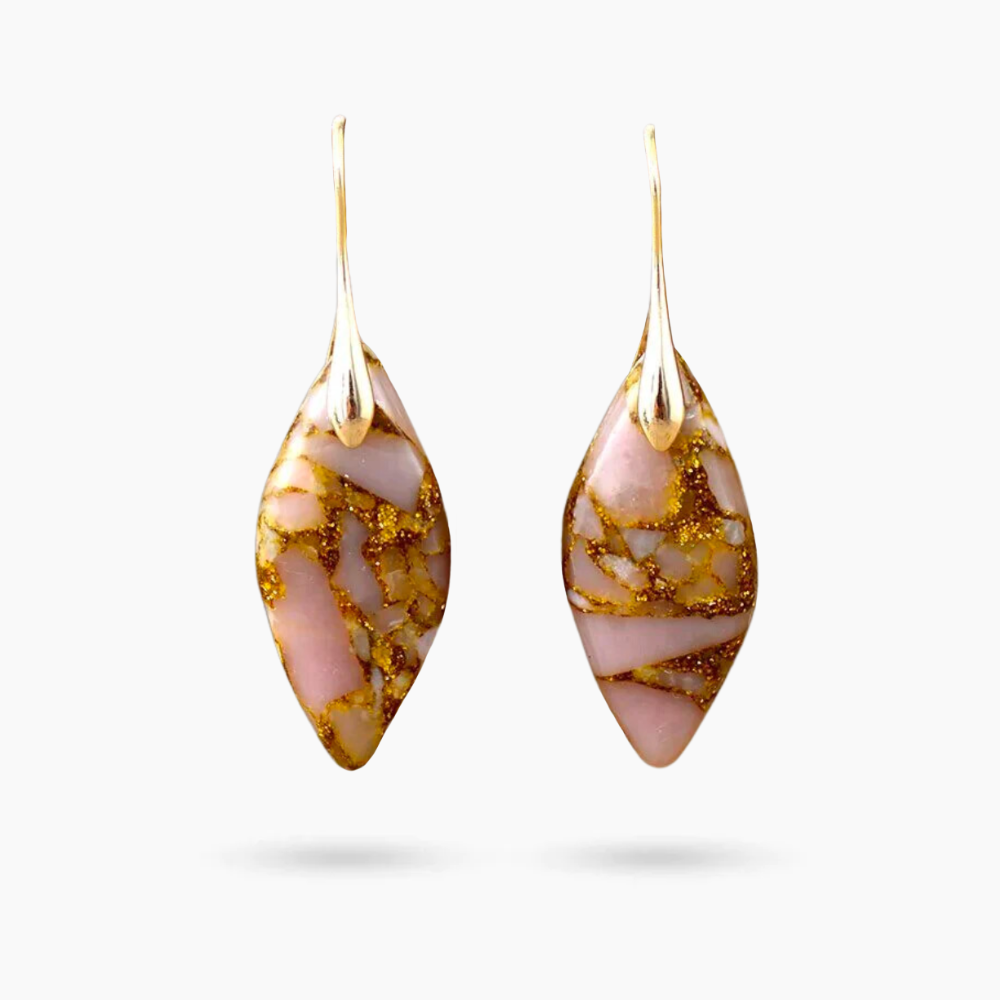 Pendientes de Jaspe Hojas de Durazno Dorado