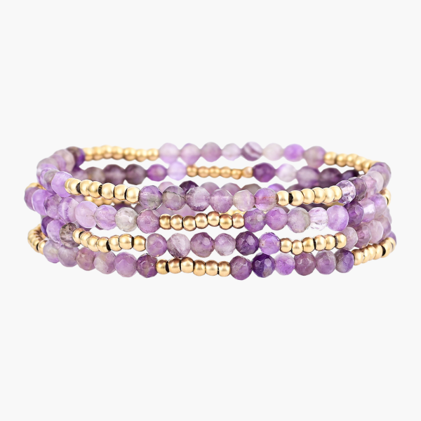 Conjunto de Pulsera Amatista Violeta Dorada