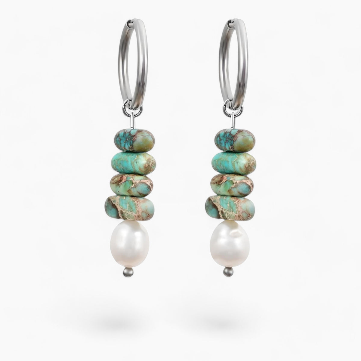 Pendientes de aro Ocean Bliss Pearl y Jaspe Turquesa