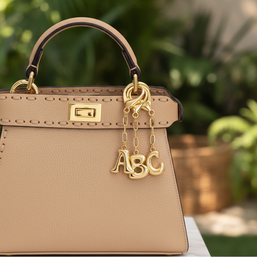 Llavero de letra inicial burbuja y charm para bolso