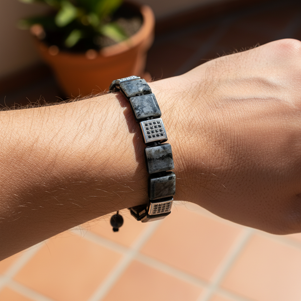 Pulsera negra de labradorita para hombre