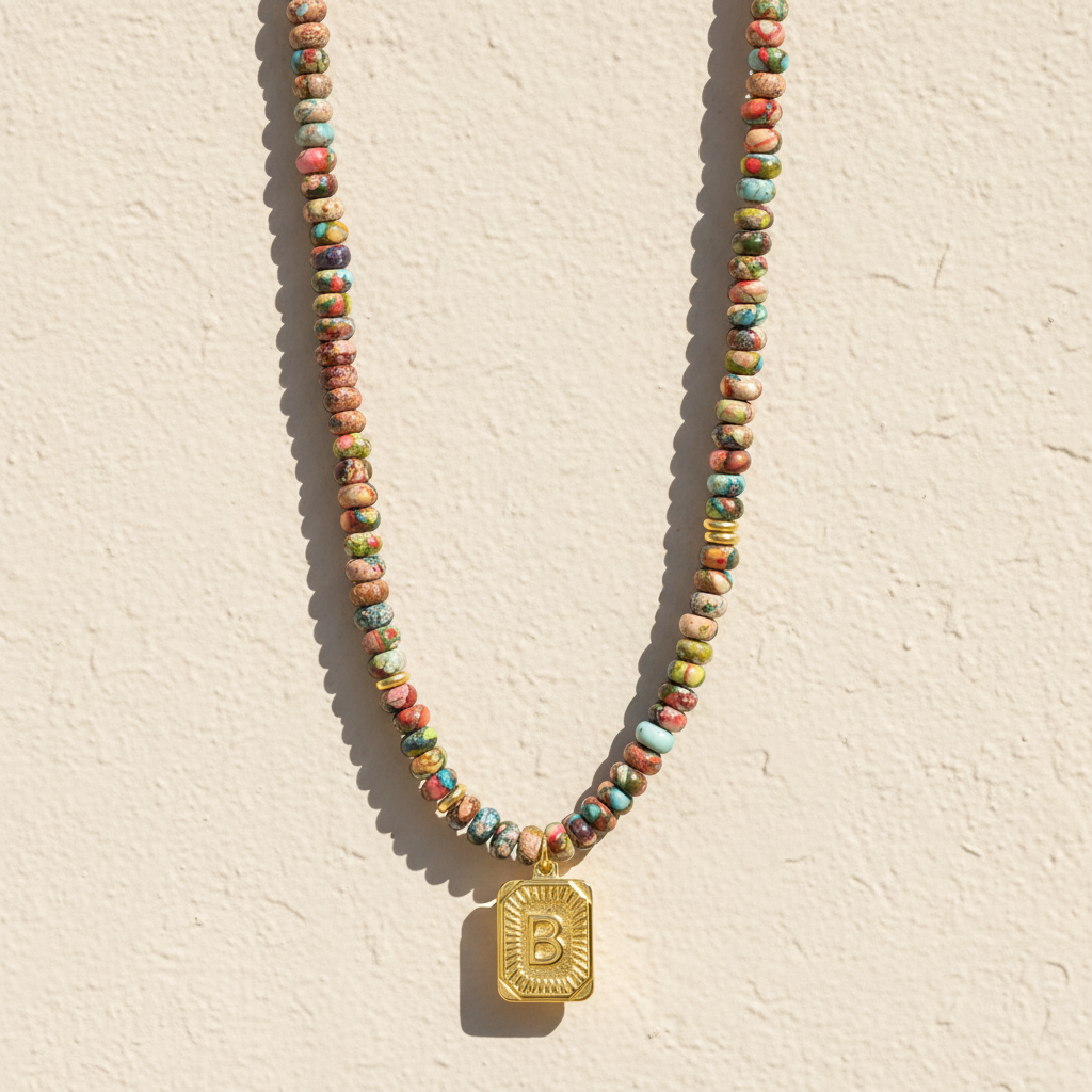 Collar de burbujas con inicial de gema vibrante