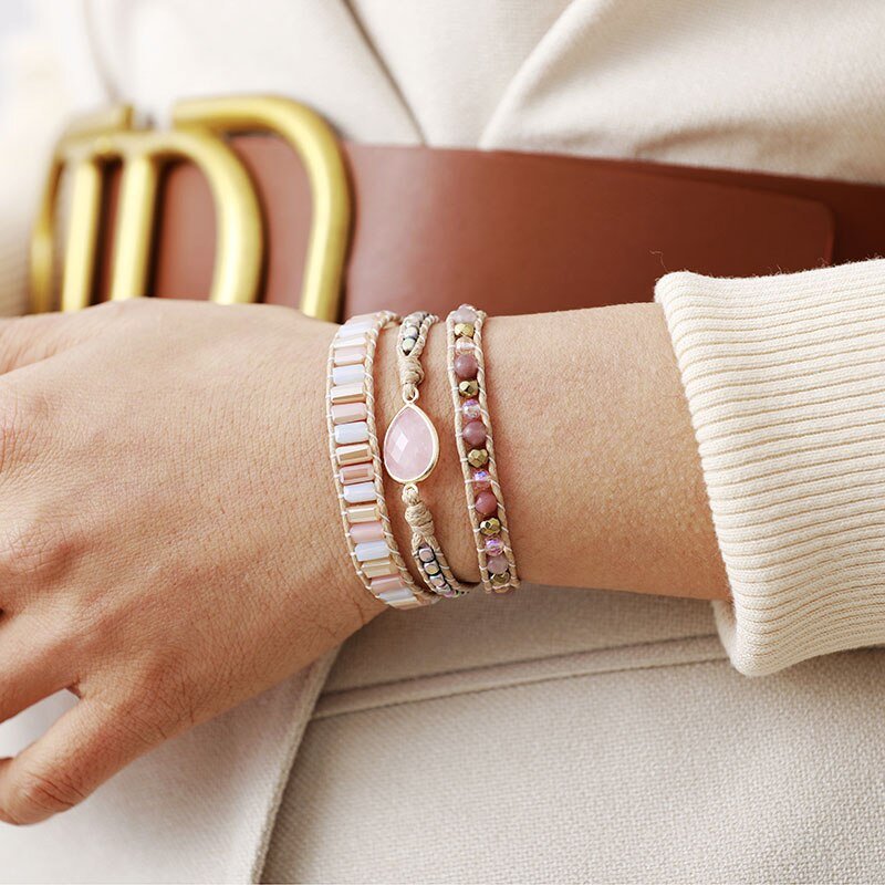 Precious Rose Quartz Teardrop Wrap Bracelet - Cape Diablo