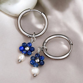 Pendientes de aro de ágata y perla Golden Grace