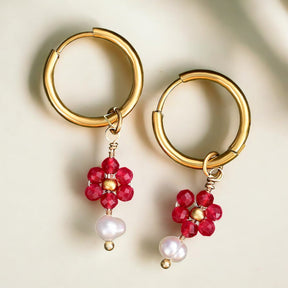 Pendientes de aro de ágata y perla Golden Grace