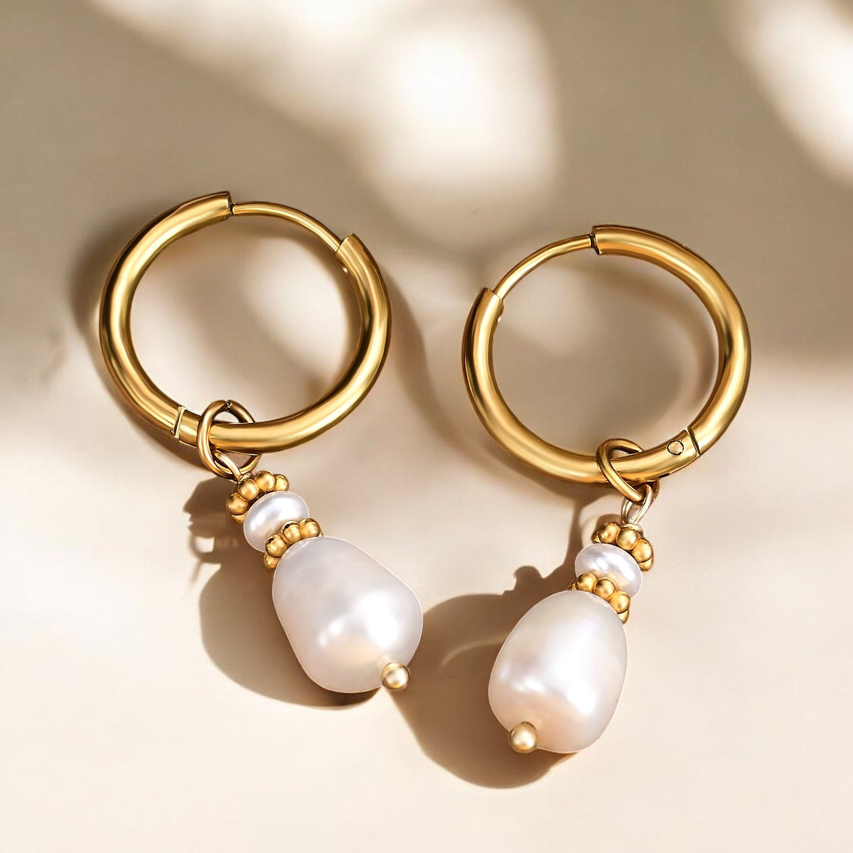 Pendientes de aro de ágata y perla Golden Grace