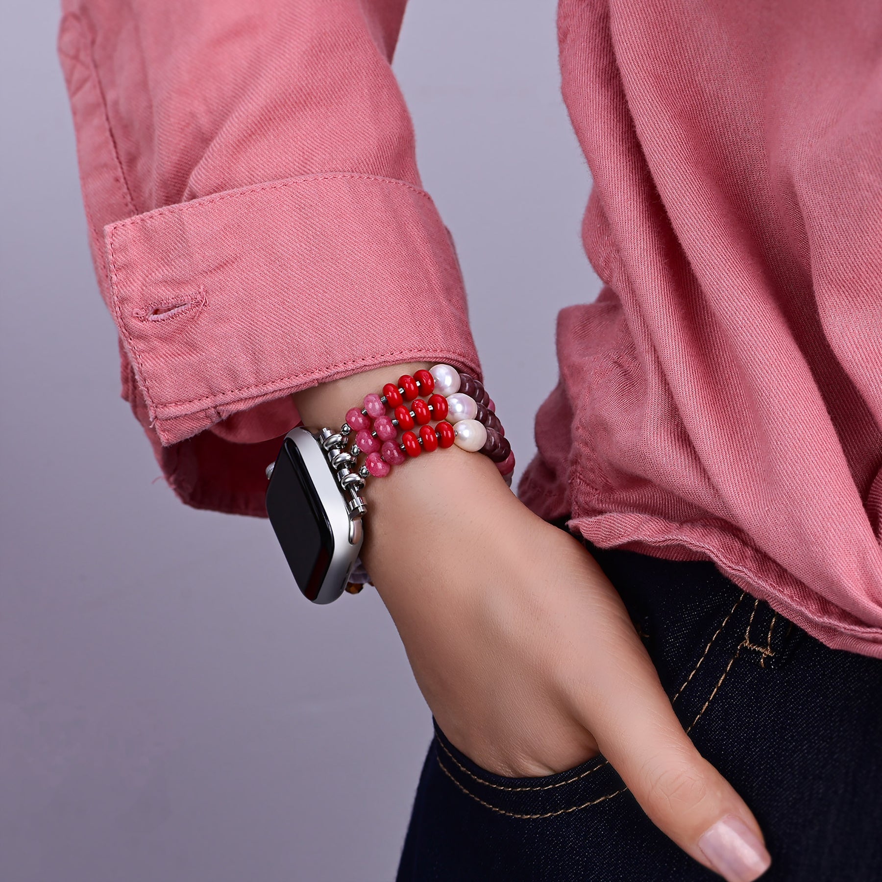 Correa elástica de piedra rubí blush para Apple Watch
