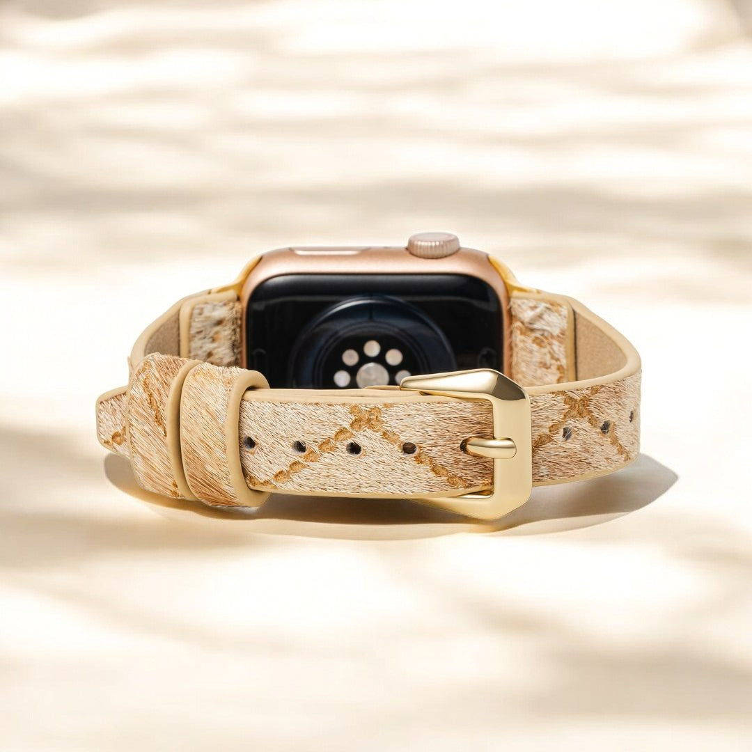 Correa de cuero en tonos de madera flotante para Apple Watch