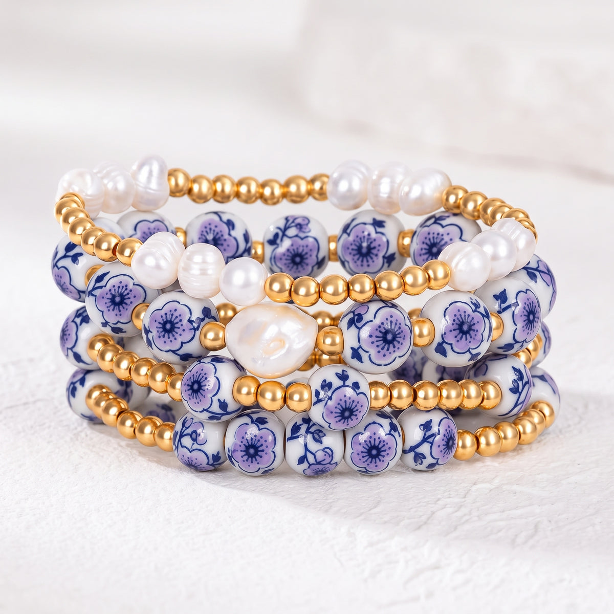 Conjunto de pulseras Porcelain Garden Lavender Bloom