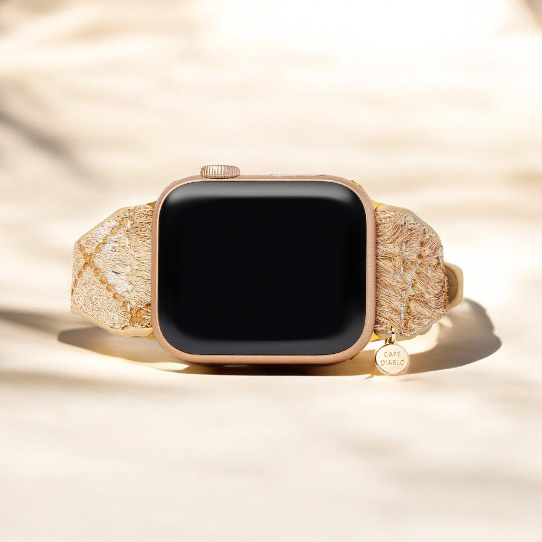 Correa de cuero en tonos de madera flotante para Apple Watch