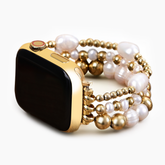 Correa elástica de perlas de agua dulce doradas para Apple Watch