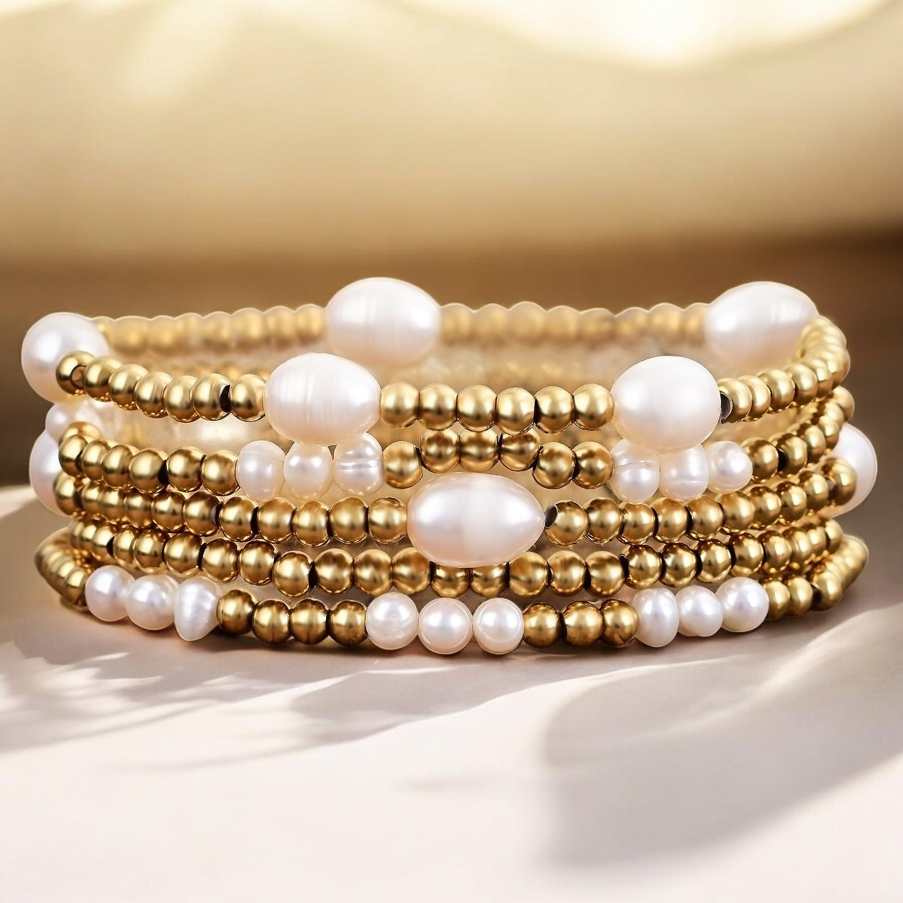 Conjunto de Pulsera de Oro y Perlas