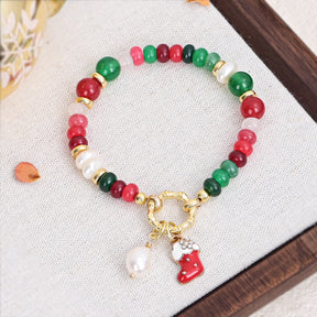Pulsera de perlas con brillo navideño