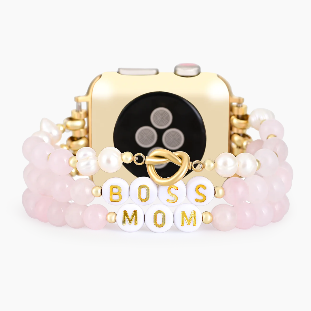 Correa elástica de cuarzo rosa personalizada para Apple Watch
