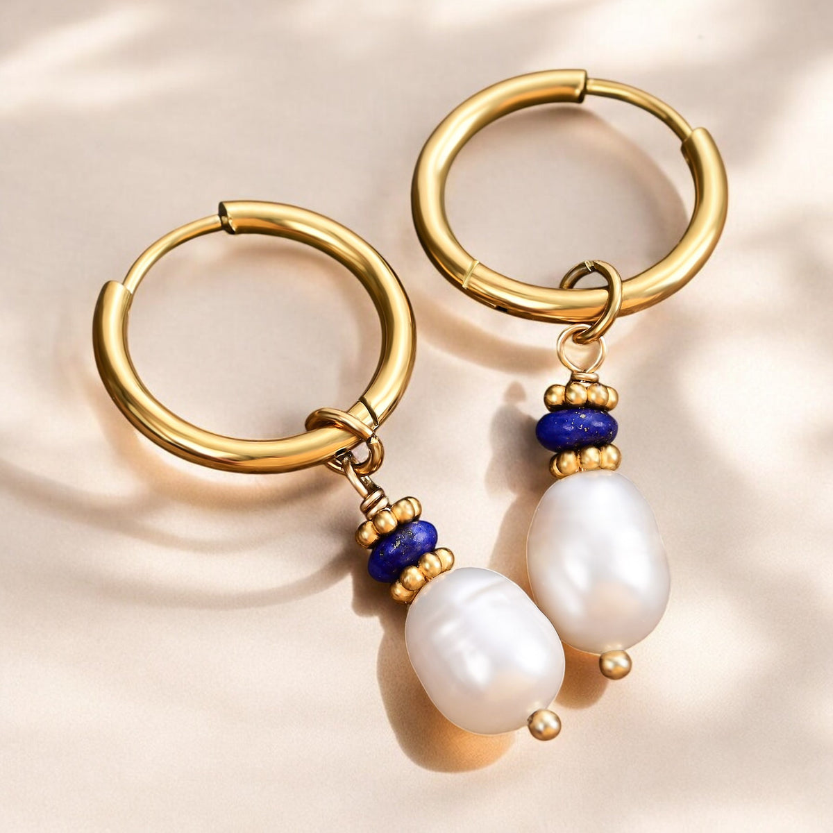Pendientes de aro de ágata y perla Golden Grace