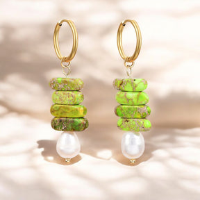 Pendientes de aro Ocean Bliss con perla y jaspe verde