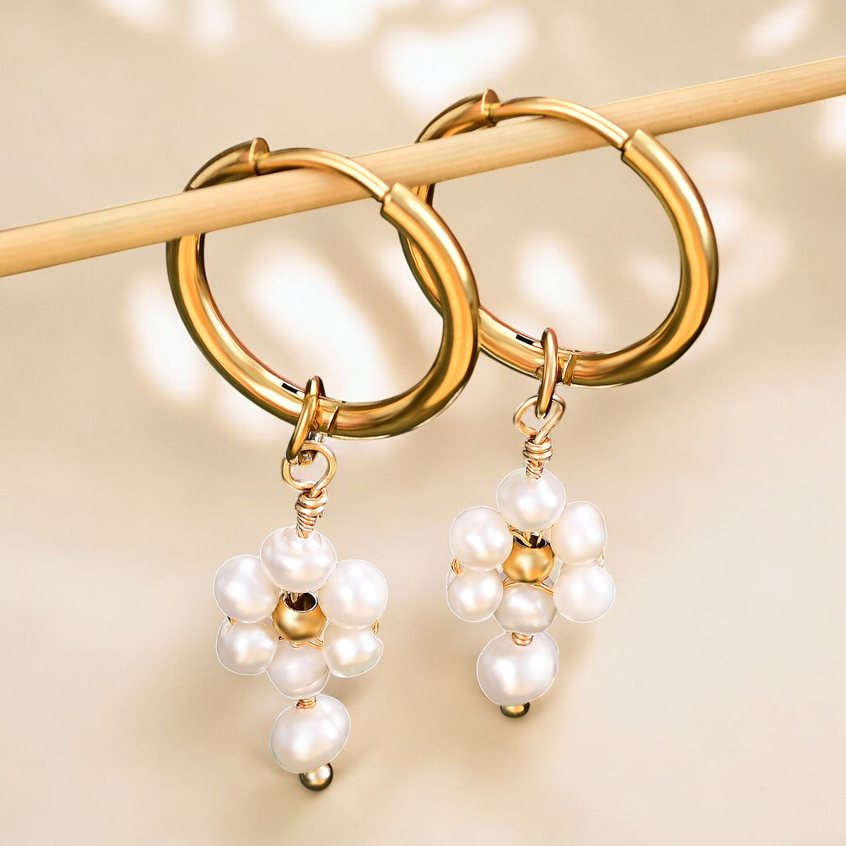 Pendientes de aro de ágata y perla Golden Grace