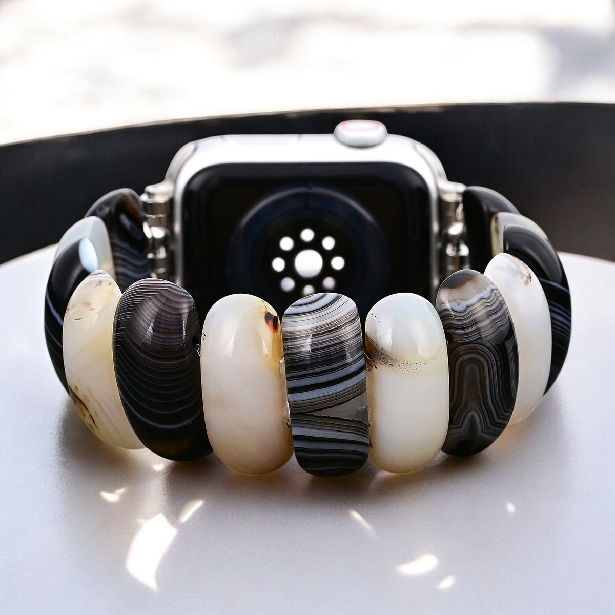 Correa elástica de ágata escarcha obsidiana para Apple Watch