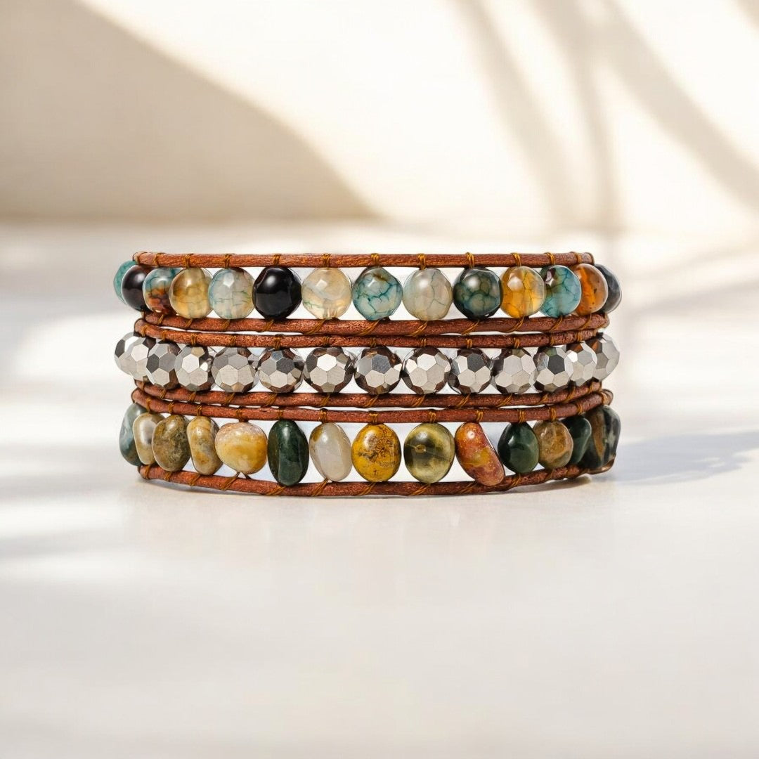 Pulsera envolvente artesanal de ágata india