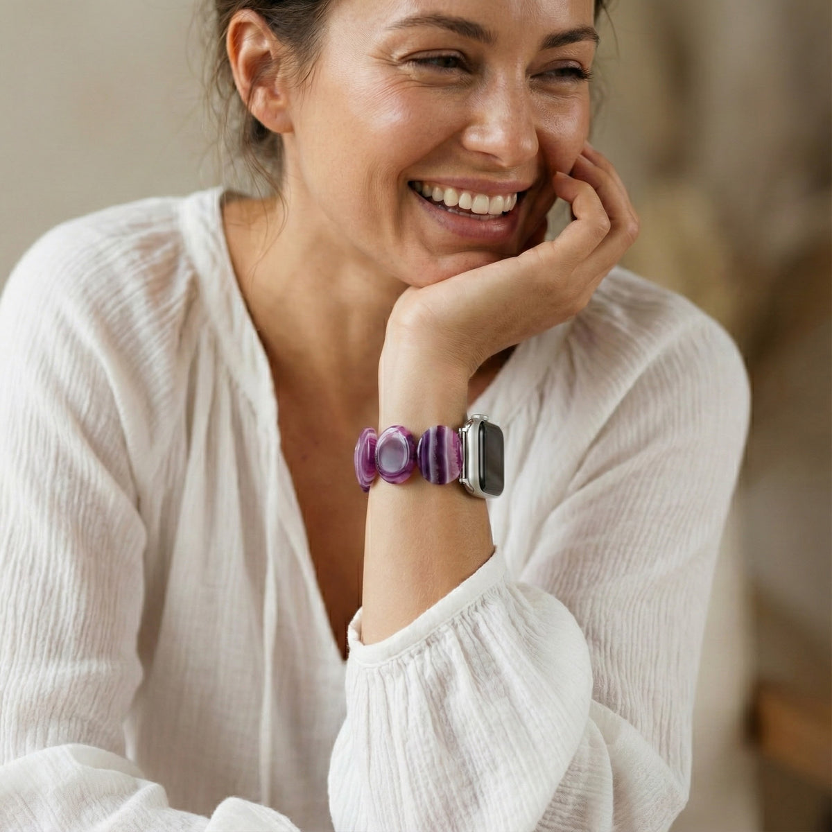 Correa elástica de ágata ciruela mística para Apple Watch