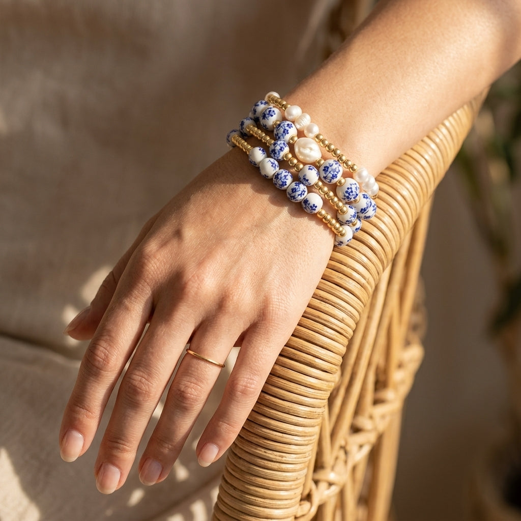 Juego de pulseras Sapphire Bloom de Porcelain Garden