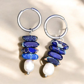Aros Colgantes de Perla Ocean Bliss y Jaspe Lápiz