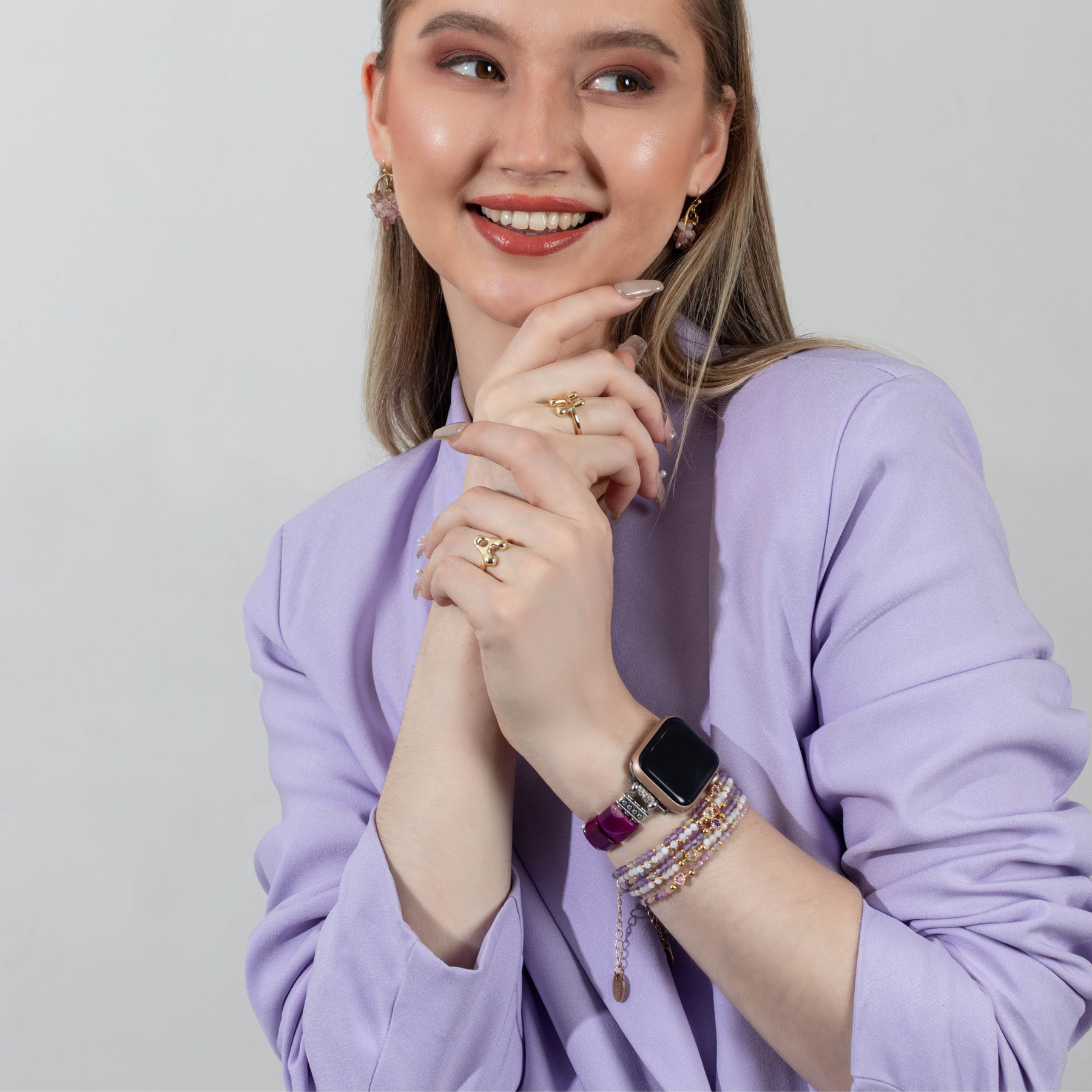 Correa elástica de ágata aura amatista para Apple Watch
