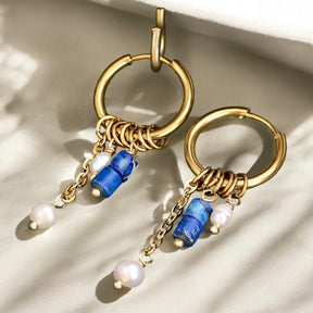 Pendientes de aro de ágata y perla Golden Grace