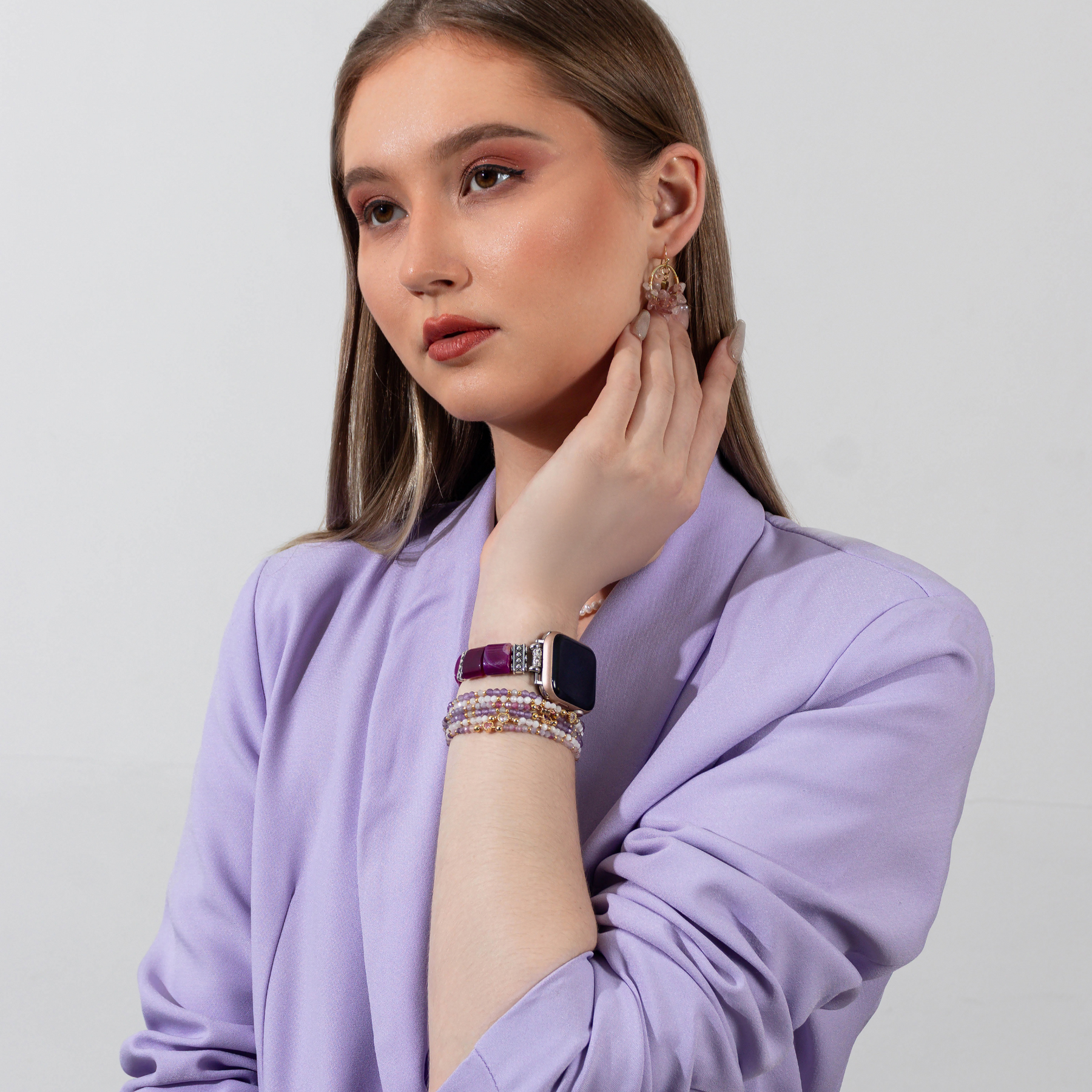 Correa elástica de ágata aura amatista para Apple Watch