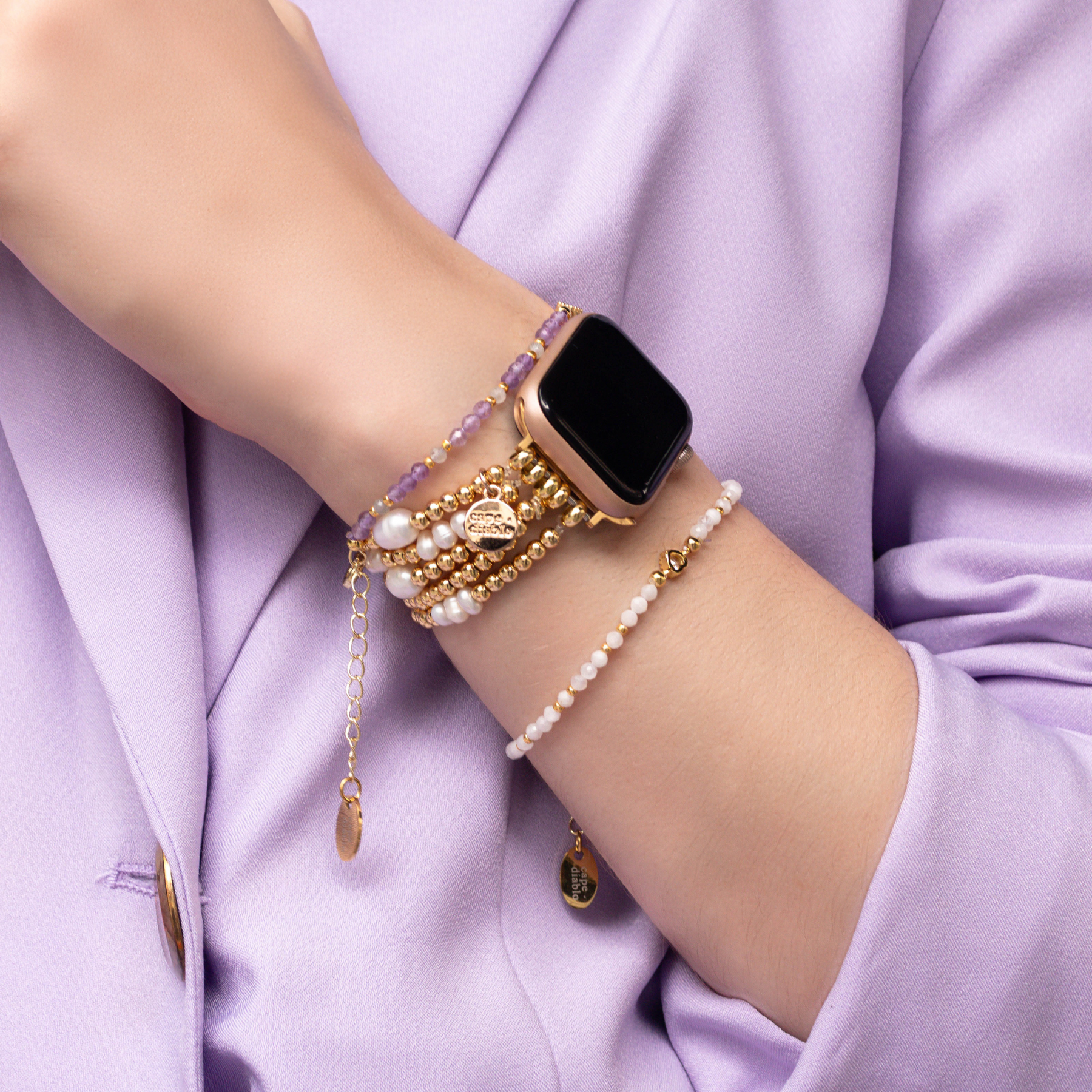Correa elástica de oro y perla para Apple Watch
