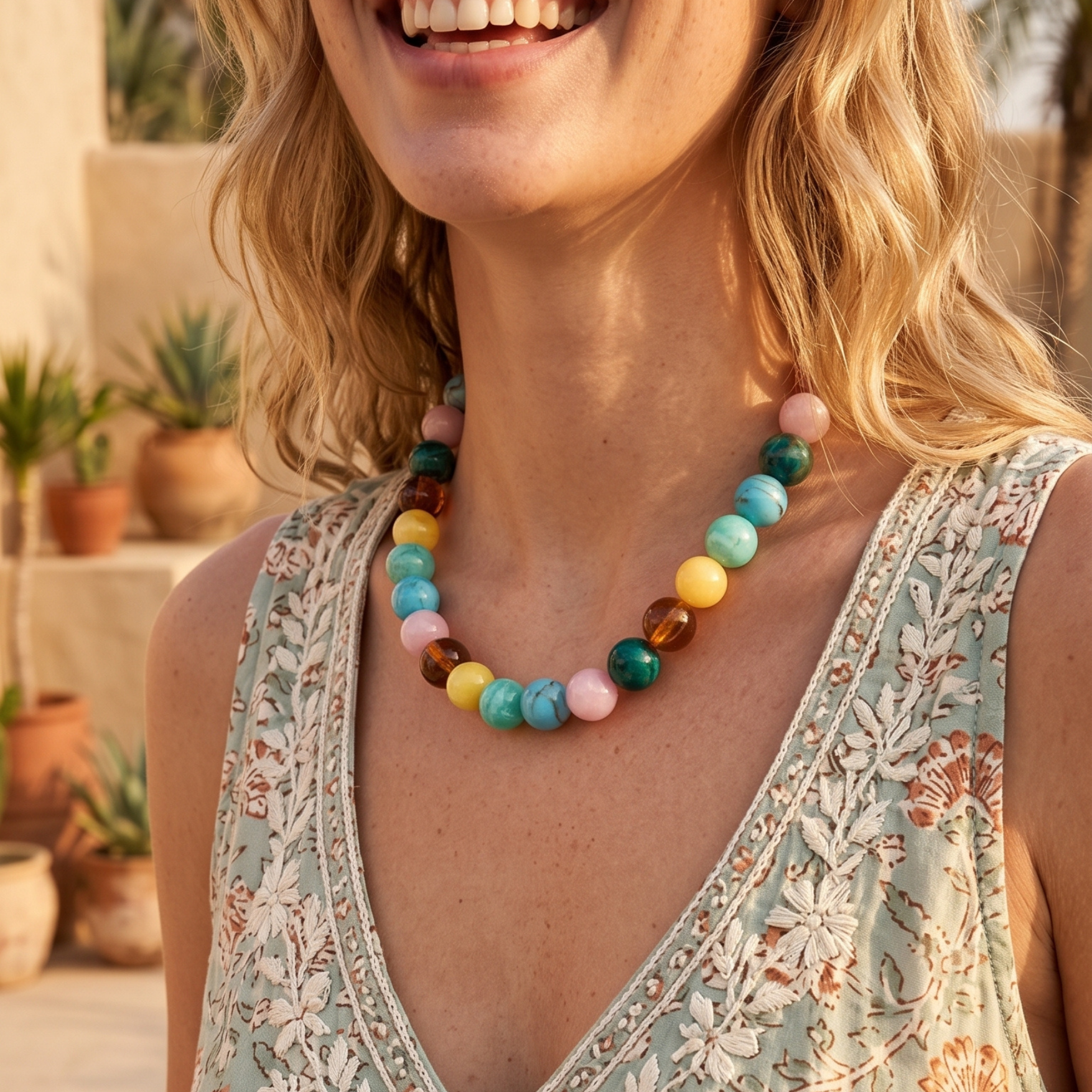 Collar grueso tropical de cuentas