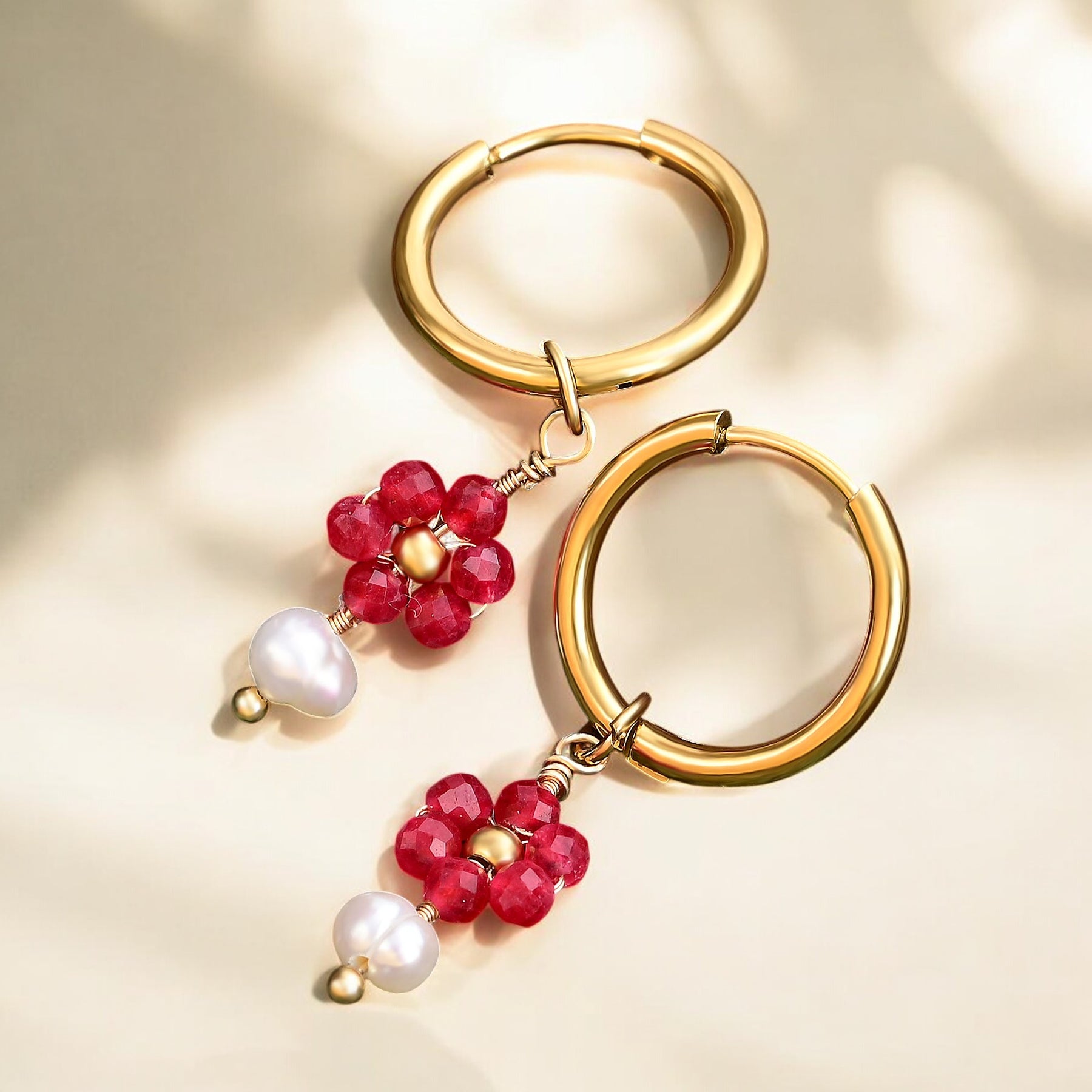 Pendientes de aro de ágata y perla Golden Grace