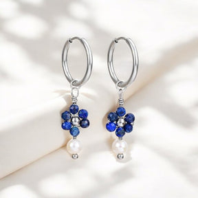 Pendientes de aro de ágata y perla Golden Grace