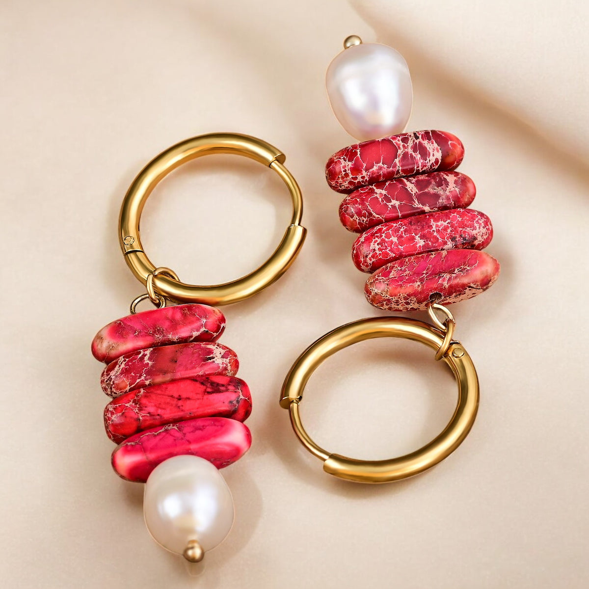 Aros Colgantes de Perlas y Jaspe Jade del Océano Bliss