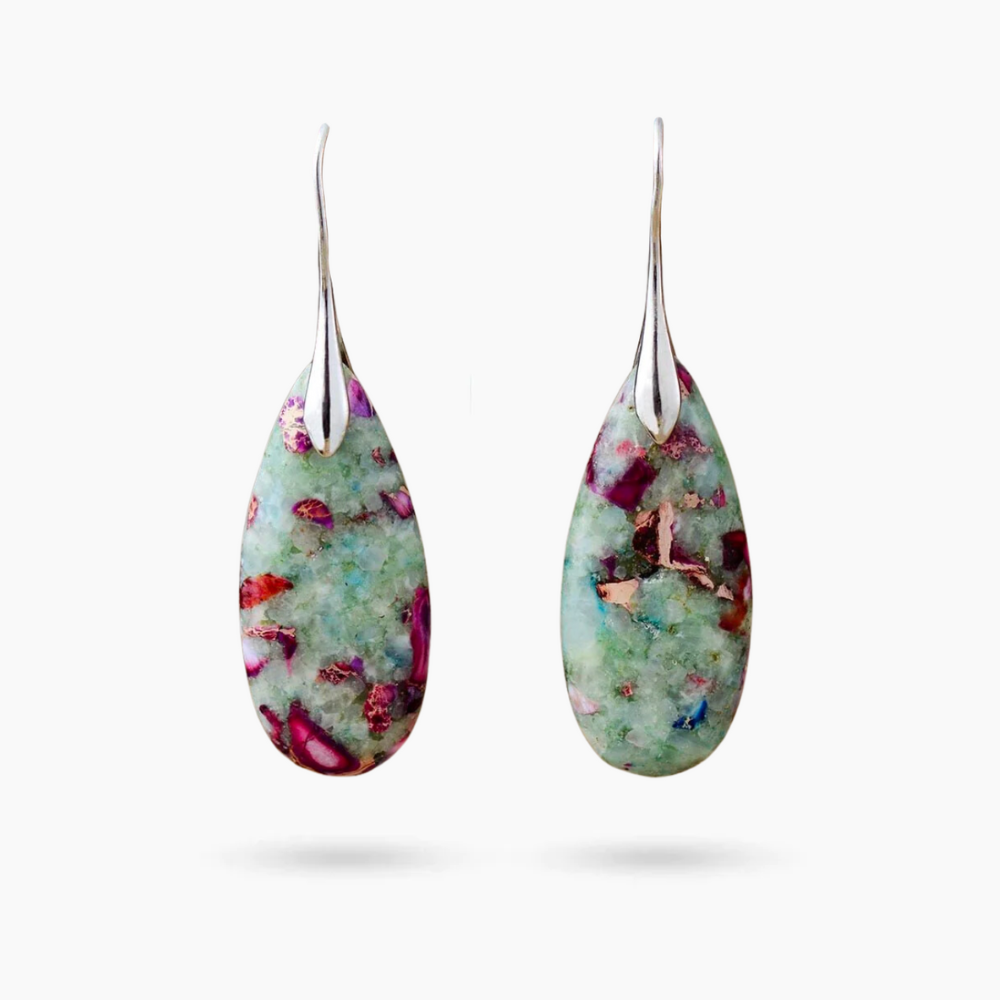 Pendientes en forma de lágrima de Jaspe Rosy Reef
