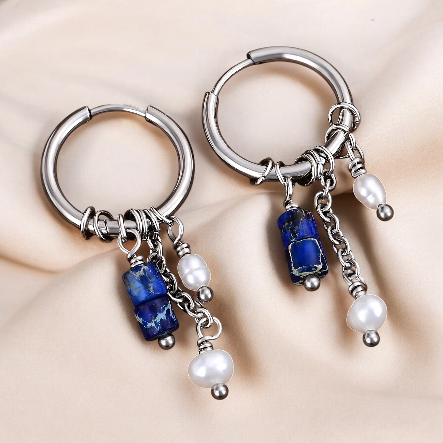 Pendientes de aro de ágata y perla Golden Grace