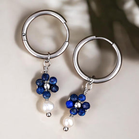 Pendientes de aro de ágata y perla Golden Grace