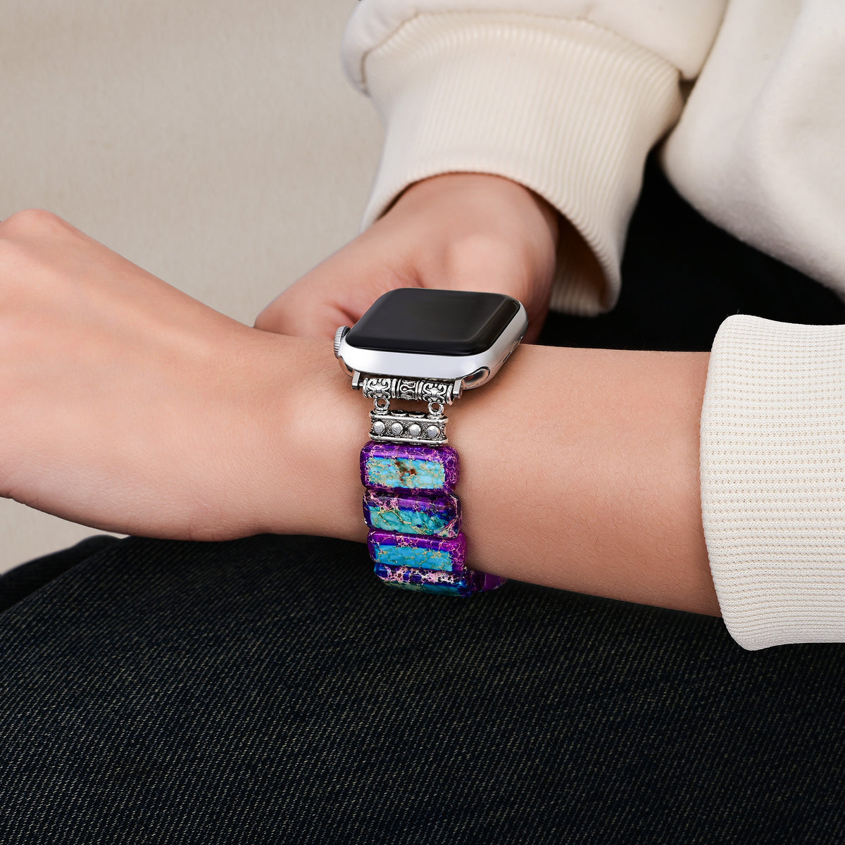 Correa elástica de jaspe tibetano majestuoso para Apple Watch