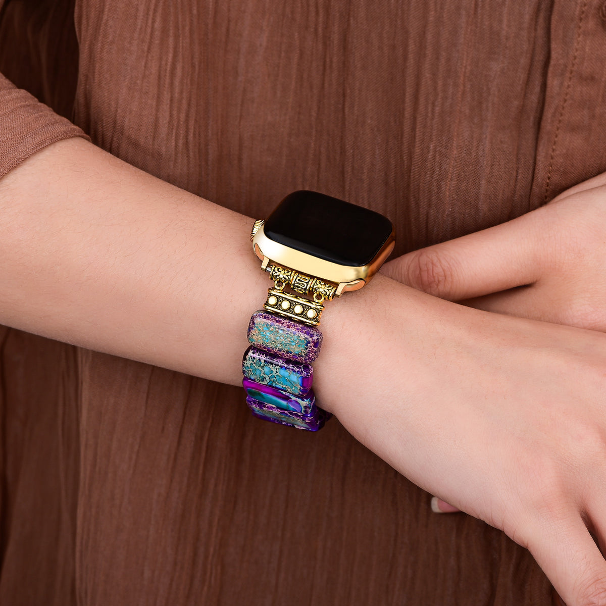 Correa elástica de jaspe tibetano majestuoso para Apple Watch