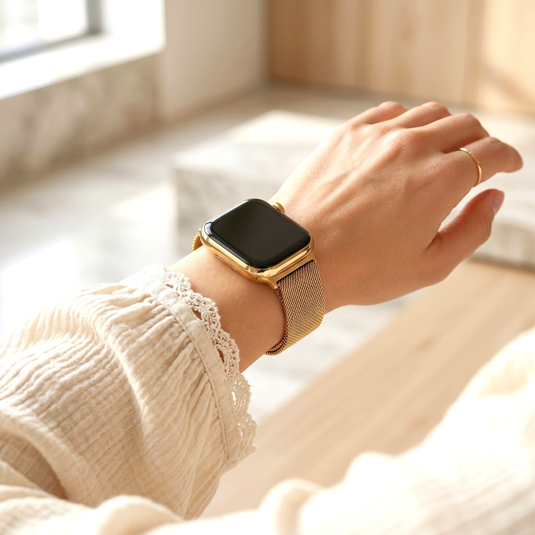 Correa elástica de lujo de acero dorado para Apple Watch
