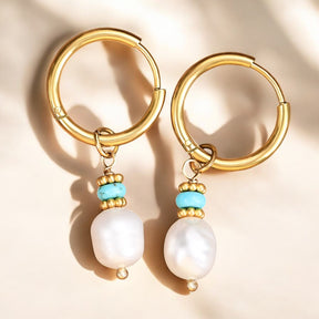 Pendientes de aro de ágata y perla Golden Grace