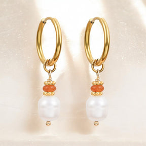 Pendientes de aro Golden Grace Pearl y Ágata Aventurina