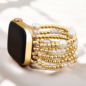 Correa elástica de oro y perla para Apple Watch