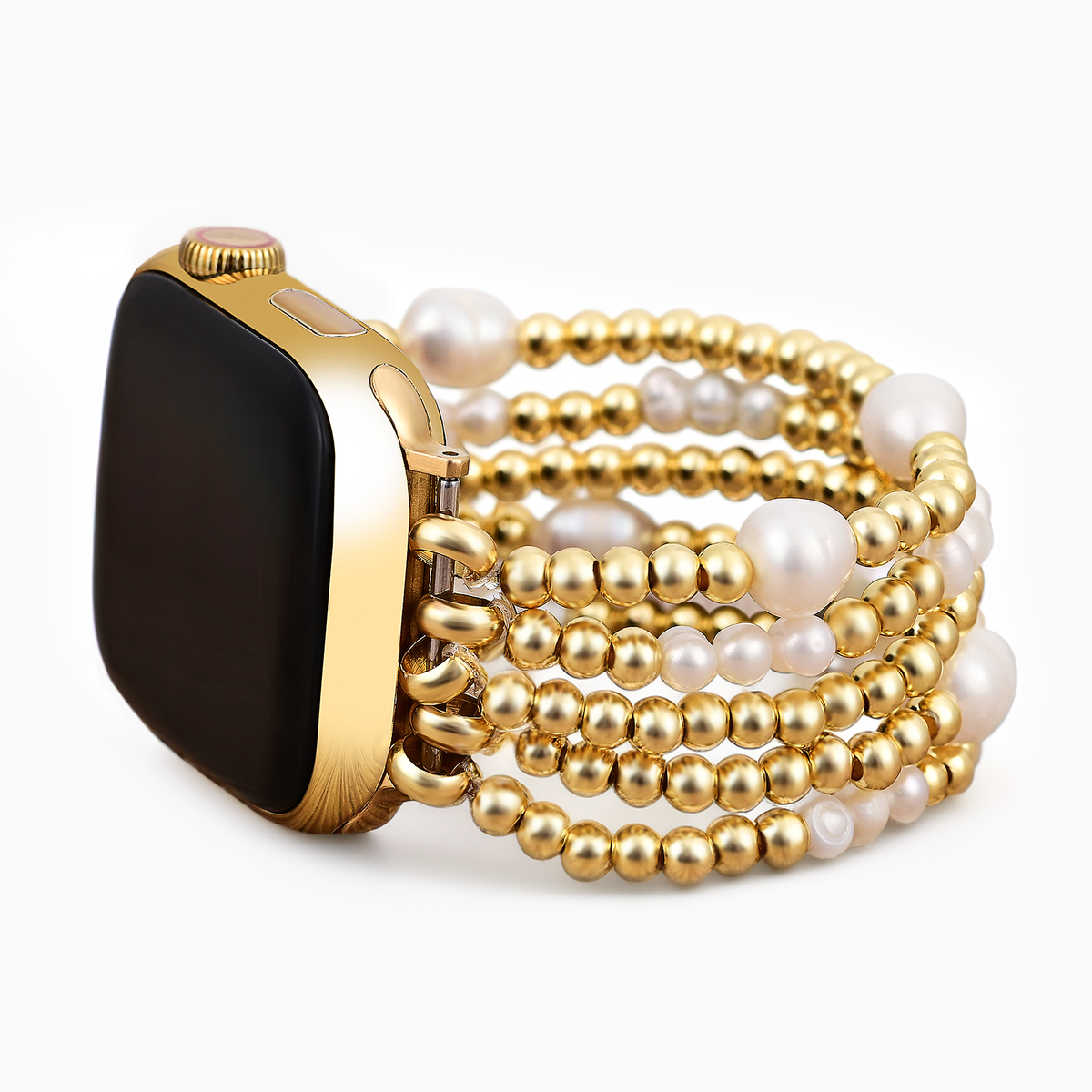 Correa elástica de oro y perla para Apple Watch
