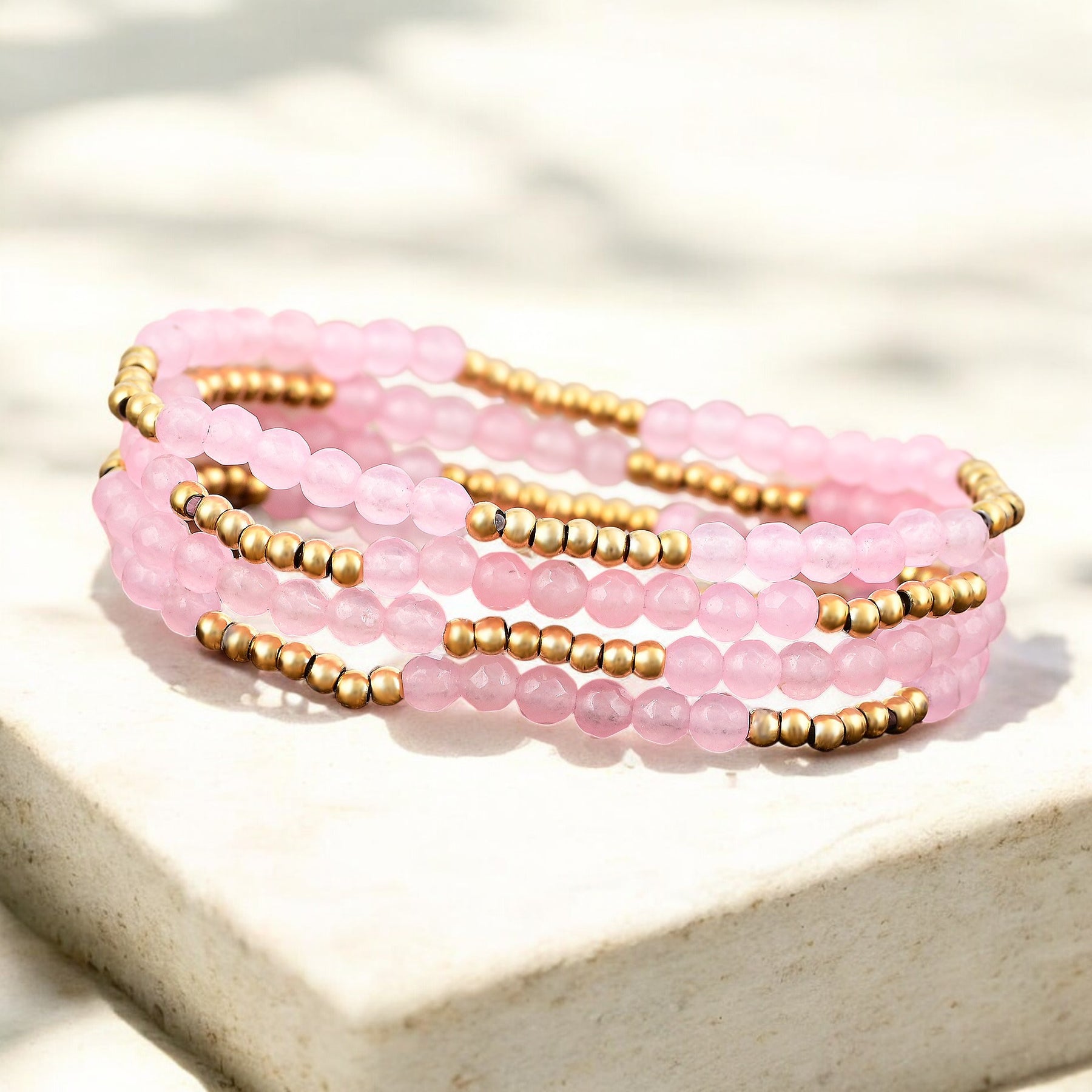 Set de Pulseras de Radiancia de Cuarzo Rosa