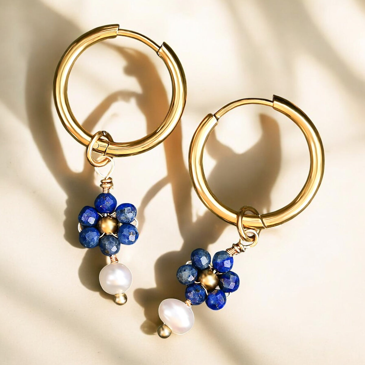 Pendientes de aro de ágata y perla Golden Grace